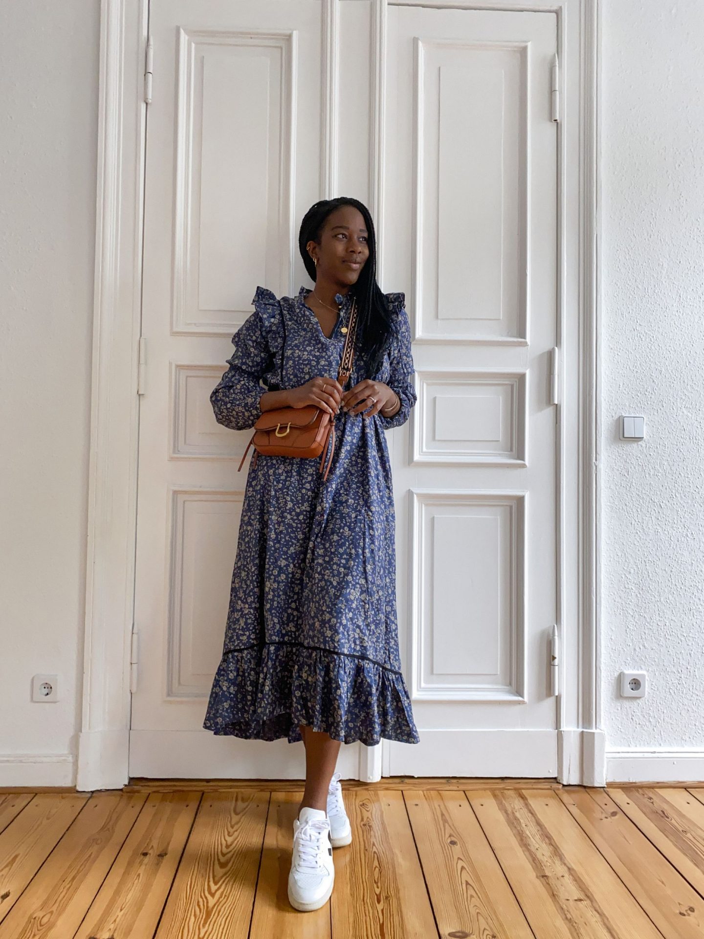 long dress and sneakers